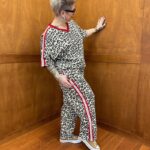 Ensemble Léopard Sport Chic Grande Taille À Bandes Contrastées