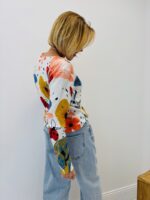Pull Maille Artistique Imprimé Floral & Coccinelle Col V – Image 2