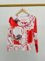 Pull Maille Fine À Col V Imprimé Floral Rouge Intense – Image 4