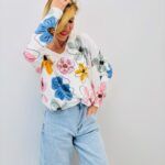 Pull Maille Fluide À Col V Imprimé Floral Pastel Lumineux