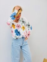 Pull Maille Fluide À Col V Imprimé Floral Pastel Lumineux