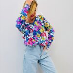 Pull Maille Fluide À Col V Imprimé Floral Multicolore Intense