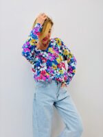 Pull Maille Fluide À Col V Imprimé Floral Multicolore Intense