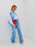 Chemise Longue Rayée Avec Détails Dentelle