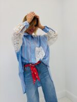 Chemise Longue Rayée Avec Détails Dentelle – Image 3
