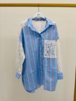 Chemise Longue Rayée Avec Détails Dentelle – Image 2
