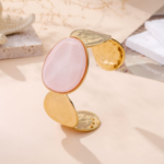 Bracelet Manchette Doré À Cabochon Ovale Coloré