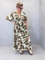 Robe Longue Imprimé Feuillage Élégant – Grande Taille