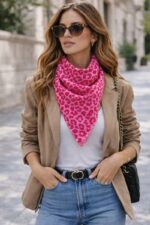 Foulard Triangle Léopard En Gaze De Coton