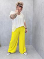 Pantalon Fluide Plissé Grande Taille Taille Élastiquée