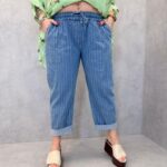 Pantalon Jean Rayé Grande Taille – Coupe Confort & Style Casual Moderne