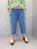 Pantalon Jean Rayé Grande Taille – Coupe Confort & Style Casual Moderne