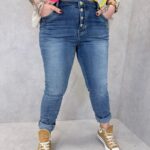 Jean Denim Stretch Boutons Bijoux Esprit Casual Chic