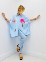 Chemise Rayée Brodée Motifs Soleil Et Palmier