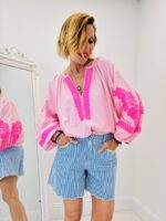 Chemise Brodée En Coton À Rayures Et Détails Fluo – Image 6