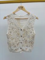 Gilet crochet détail sequins et perles – Image 2