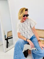 Top Crochet Écru Manches Courtes