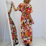 Robe Longue Fluide Imprimé Floral Multicolore