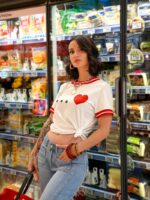 T-shirt Message Graphique Minimaliste Cœur  Maison 7577