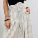 Pantalon Large Écru Rayé