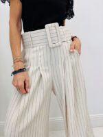 Pantalon Large Écru Rayé