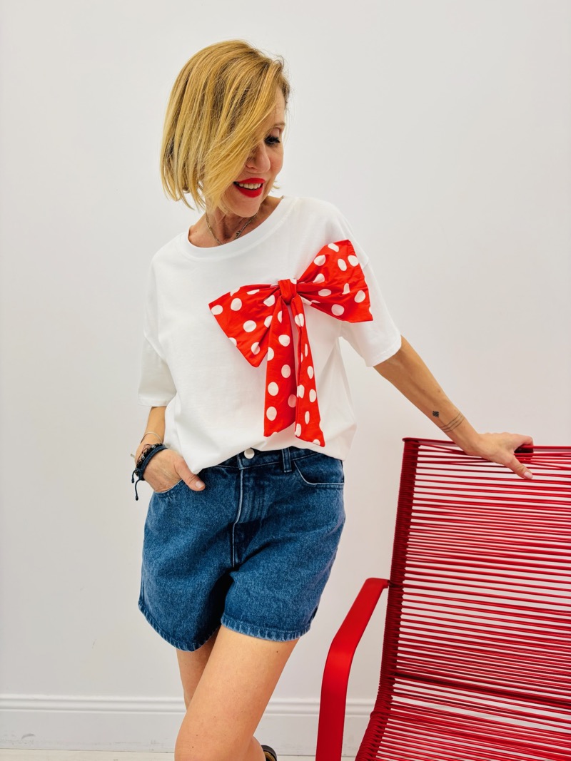 IMG_8885 T-Shirt En Coton À Nœud Pois – Image 1