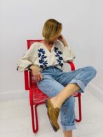 Blouse Bohème En Coton À Rayures Et Broderies Florales – Image 7