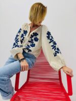 Blouse Bohème En Coton À Rayures Et Broderies Florales – Image 9