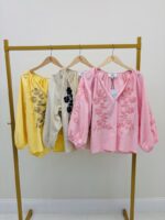 Blouse Bohème En Coton À Rayures Et Broderies Florales – Image 2