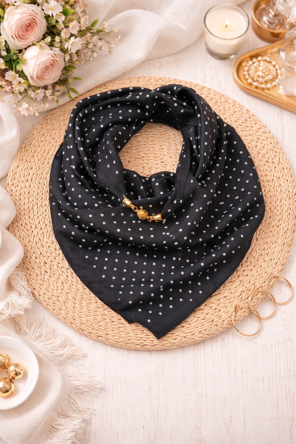 fa0d1bfd-1770-4568-89a5-951d14068973 Foulard À Pois Avec Bijou Aimanté – Image 1