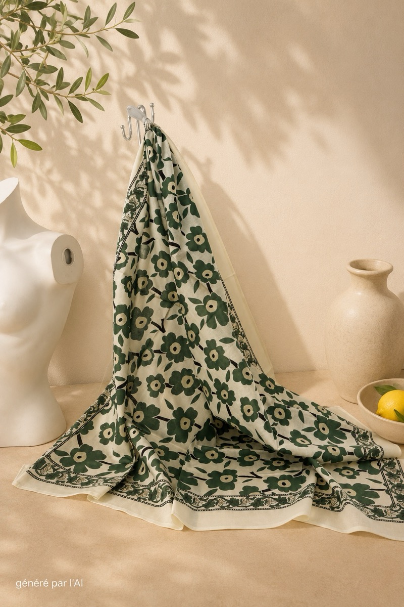 17D4C92E-837A-4D51-B51E-3ADB6ACECC8F Foulard fleuri en coton – Image 1