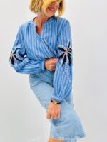 Chemise Rayée Broderie Détail Sequins