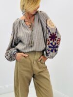 Blouse rayée manches brodée