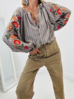 Blouse rayée brodée détail sequins – Image 9