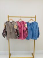 Blouse rayée manches brodée – Image 2