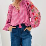 Blouse rayée brodée détail sequins