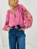 Blouse rayée brodée détail sequins