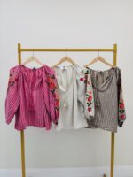 Blouse rayée brodée détail sequins – Image 2