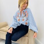 Blouse rayures brodée