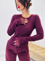 Pull Maille Côtelé Détails Dentelle