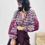 Blouse à Carreaux Brodée