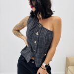 Top à Carreaux One Shoulder