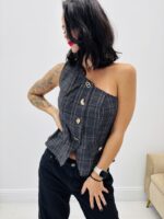 Top à Carreaux One Shoulder