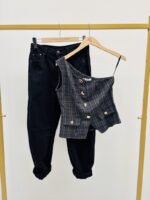 Top à Carreaux One Shoulder – Image 2