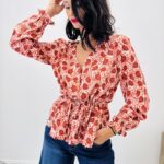 Blouse avec nœud imprimée