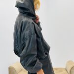 Blouson style bomber simili cuir avec capuche