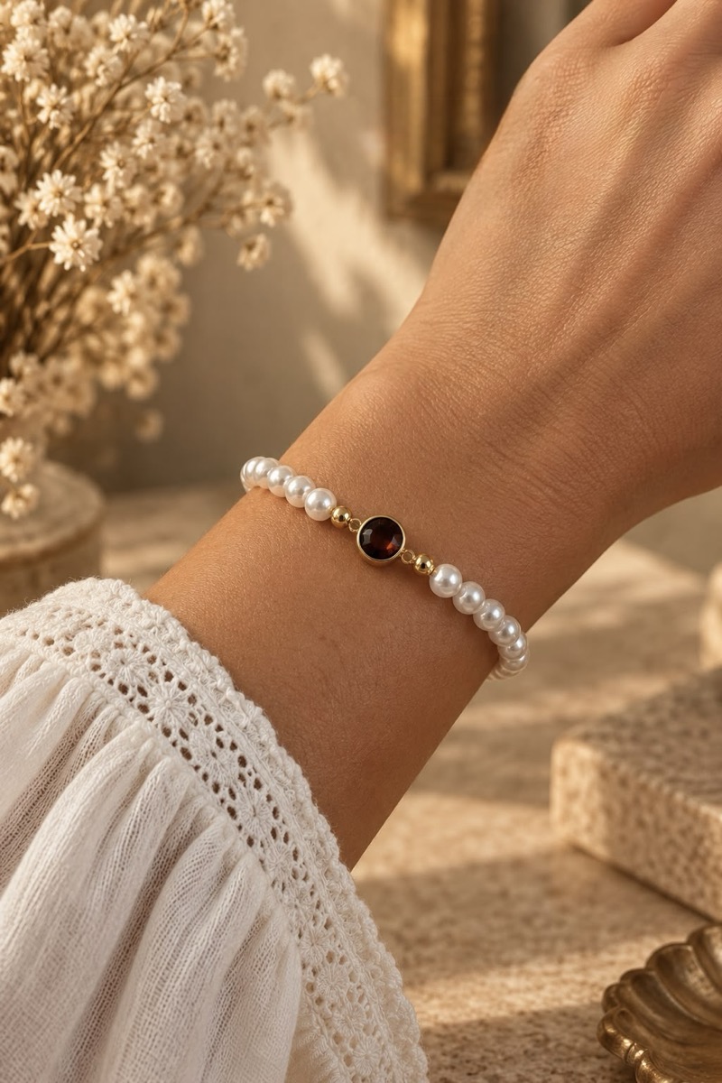 5346F4AC-E419-45E7-9434-EDD5B3F1C055_39ACCA7B-3EEB-4DB8-AC93-FB75A1A0F16E Bracelet perles détail pierre – Image 1