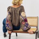 Blouse rayée brodée manches boules