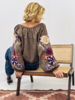 Blouse rayée brodée manches boules