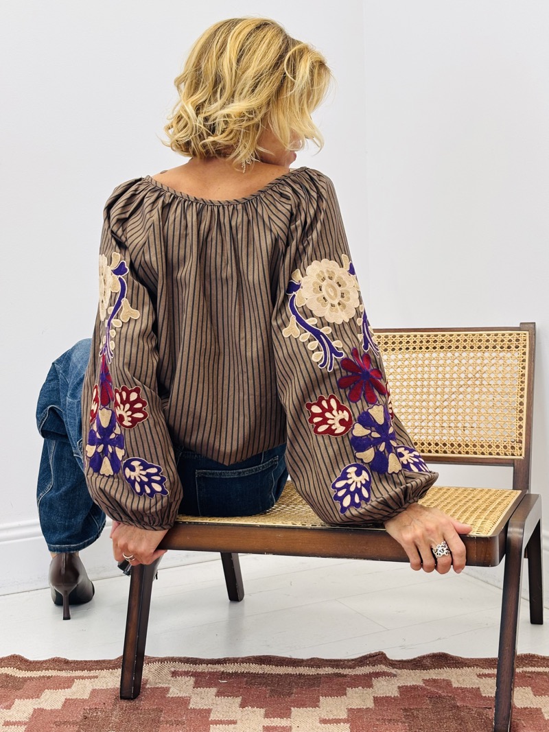 IMG_1479 Blouse rayée brodée manches boules – Image 1